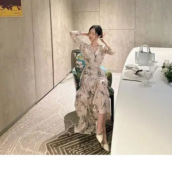 [BUNJANG] Ibube Flower Long Wrap Dress / 이부베 플라워 롱 랩 원피스