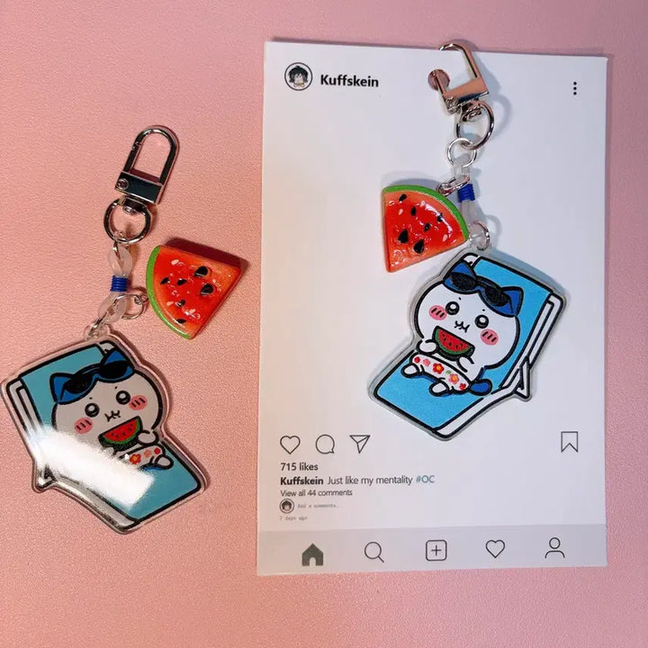 [BUNJANG] Chiikawa Watermelon Acrylic Keychain / 치이카와 수박키링 먼작귀키링 아크릴키링