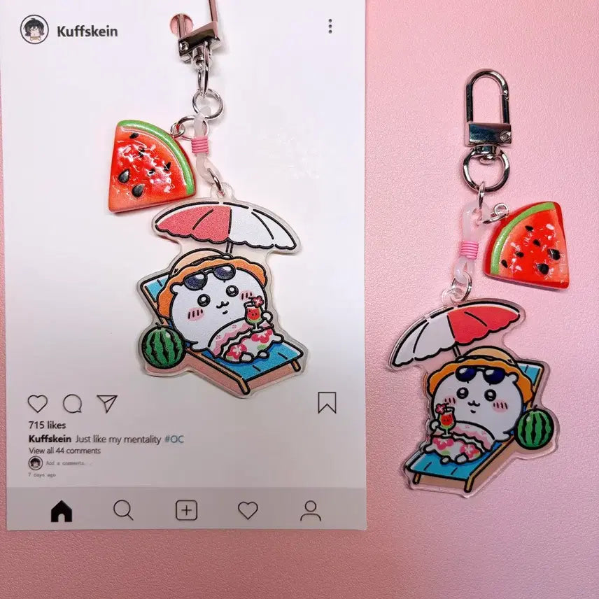 [BUNJANG] Chiikawa Watermelon Acrylic Keychain / 치이카와 수박키링 먼작귀키링 아크릴키링