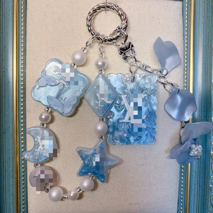 [BUNJANG] Beaded Blue Flower Petal Charm / 비즈키링 블루꽃잎키링