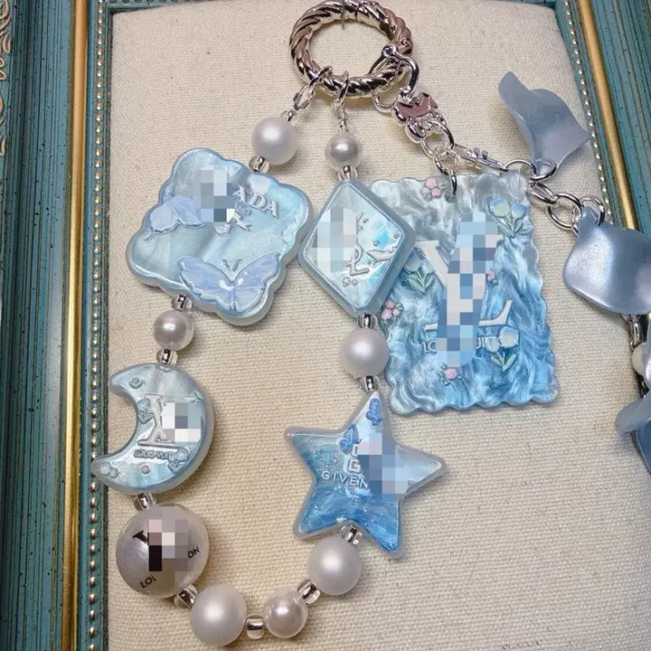 [BUNJANG] Beaded Blue Flower Petal Charm / 비즈키링 블루꽃잎키링