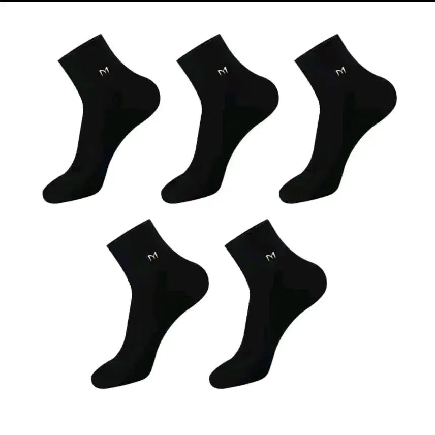 [BUNJANG] Premium M Logo Black Socks 5-Pair Set / 프리미엄  M 로고 블랙 양말 5쌍