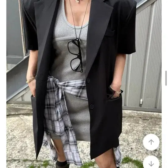 [BUNJANG] Summer Oversized Short Sleeve Tailored Jacket Black / 여름 오버핏 반팔 테일러드 자켓 블랙