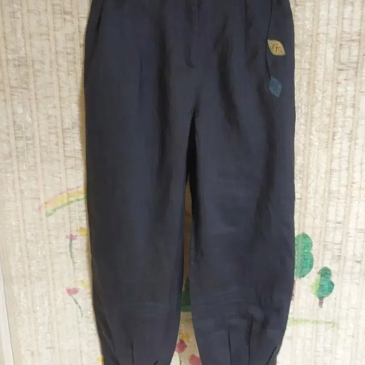 [BUNJANG] Navy Leaf Embroidery Cotton Linen Pants - Daily Hanbok Style / 새제품)네이비 잎사귀 자수 면마바지 생활한복