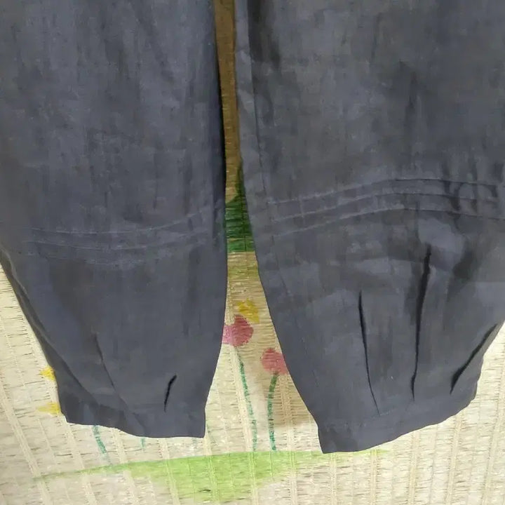 [BUNJANG] Navy Leaf Embroidery Cotton Linen Pants - Daily Hanbok Style / 새제품)네이비 잎사귀 자수 면마바지 생활한복