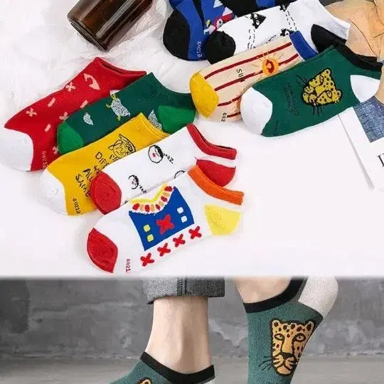 [BUNJANG] Patterned Ankle Socks 7-Pair Set / 패턴 디자인 발목 양말 7쌍 렌덤