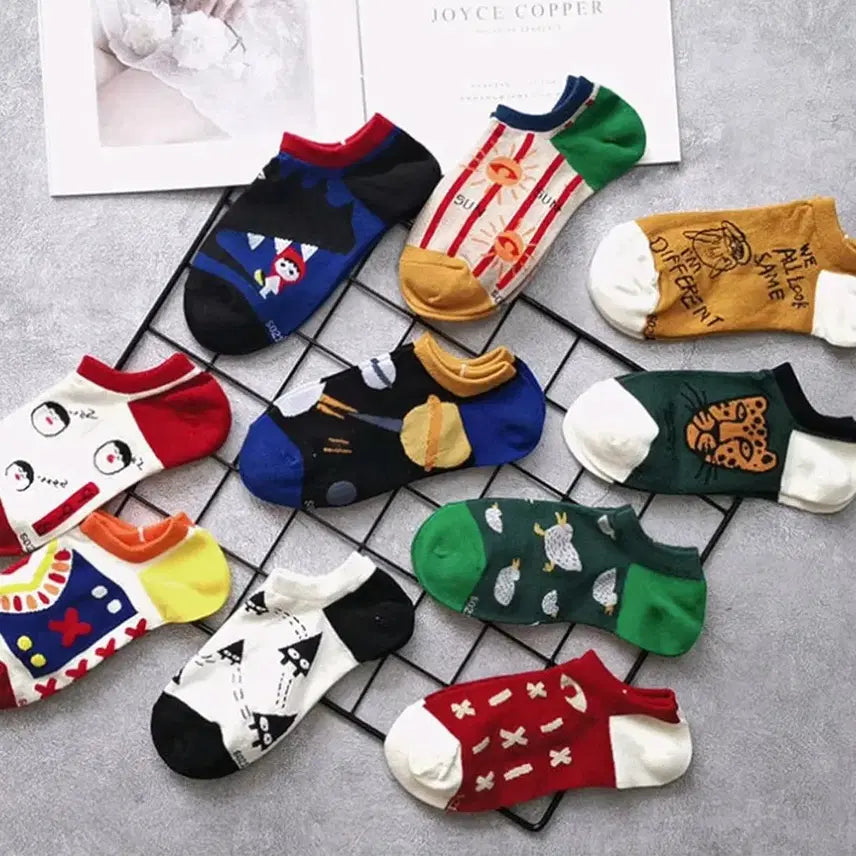 [BUNJANG] Patterned Ankle Socks 7-Pair Set / 패턴 디자인 발목 양말 7쌍 렌덤