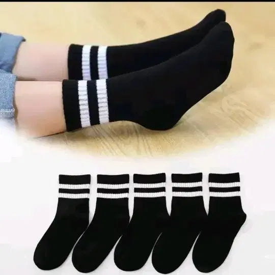 [BUNJANG] Black and White Striped Socks 5-Pair Pack / 블랙 흰줄무늬 양말 5켤레