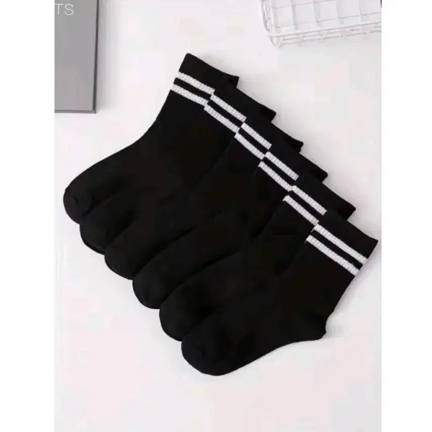 [BUNJANG] Black and White Striped Socks 5-Pair Pack / 블랙 흰줄무늬 양말 5켤레