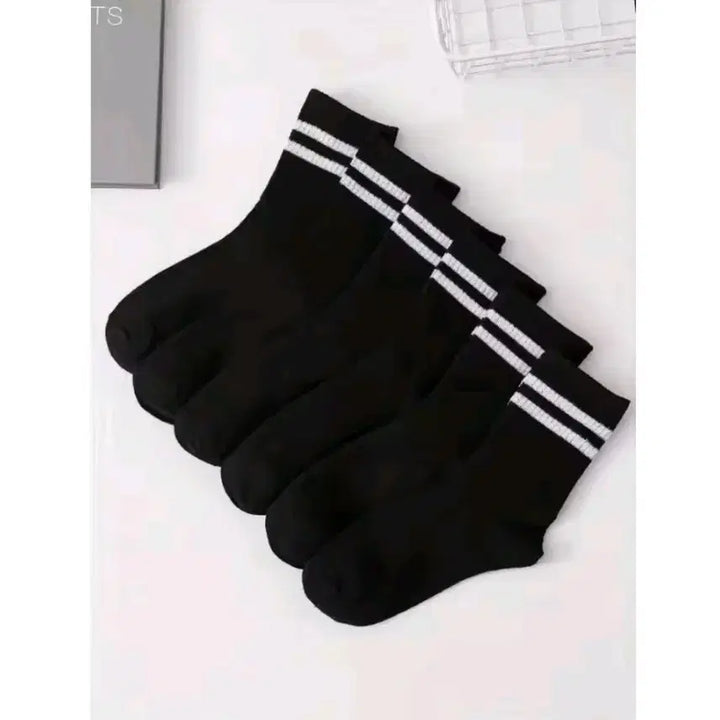 [BUNJANG] Black and White Striped Socks 5-Pair Pack / 블랙 흰줄무늬 양말 5켤레