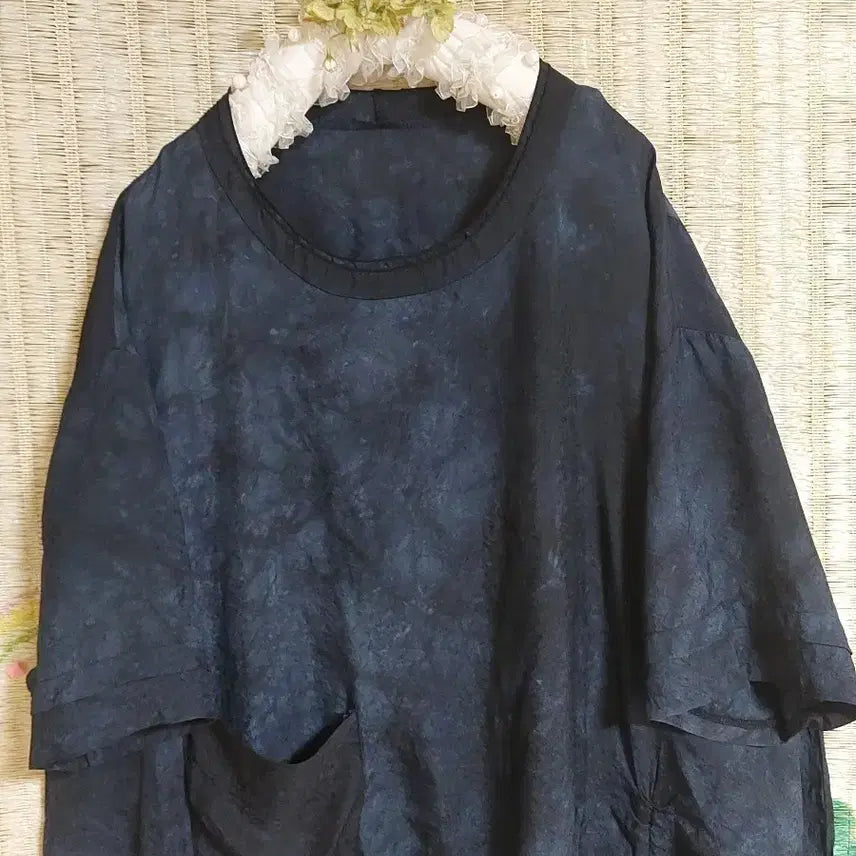 [BUNJANG] In-yeon Navy Shirring Point Blouse (Plus Size) / 새제품)인견 네이비 셔링 포인트 빅사이즈