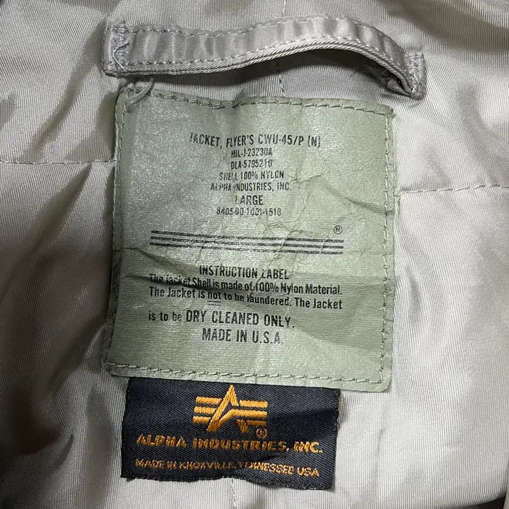 [BUNJANG] Alpha Industries CWU-45 Flight Jacket Grey L / 알파인더스트리 CWU-45 항공 자켓 그레이 L