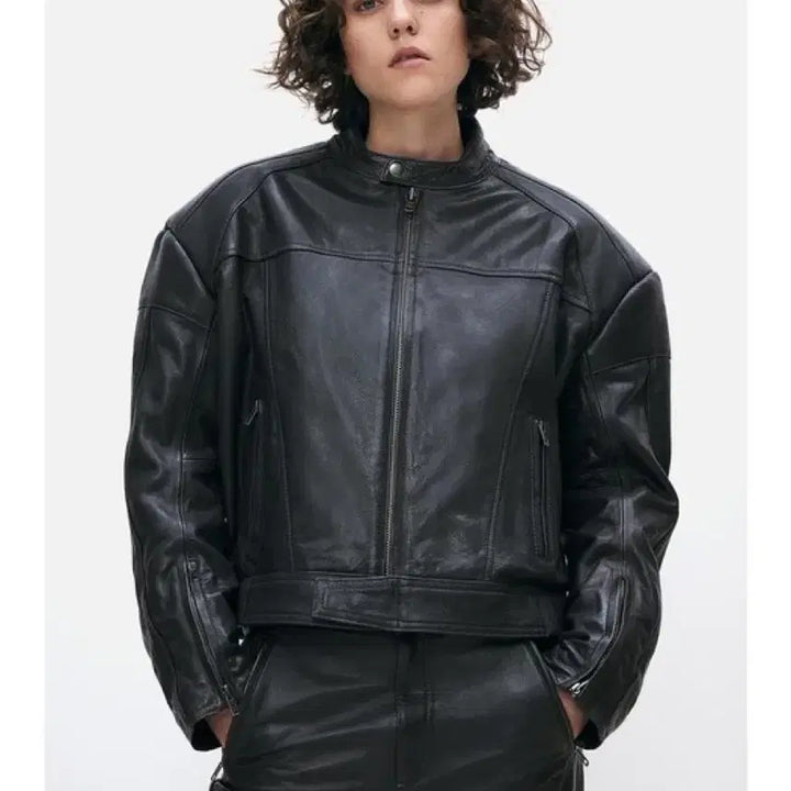 [BUNJANG] H&amp;M Studio Oversized Lambskin Biker Jacket / xs) h&amp;m 스튜디오 오버사이즈 램스킨 바이커