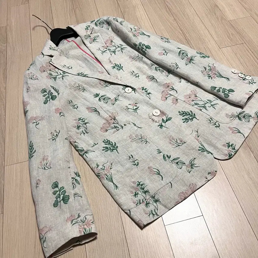 [BUNJANG] JEPHYUNG Laila Linen 100% Flower Pattern Jacket Oatmeal / 제평 라일라 LAILA 린넨 100% 플라워 패턴 자켓 오트밀 여름 고급