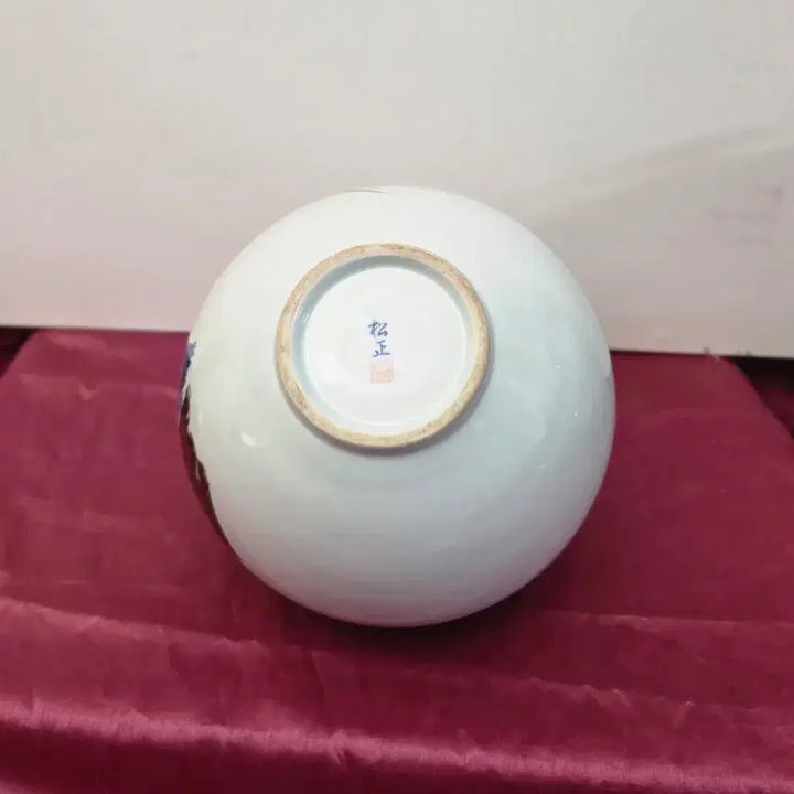 [BUNJANG] Songjeong Ceramics Seo Ssangsu White Porcelain Celadon &amp; Iron Orchid Moon Jar / *송정도예 서쌍수 백자청화 철화 난초문 달항아리