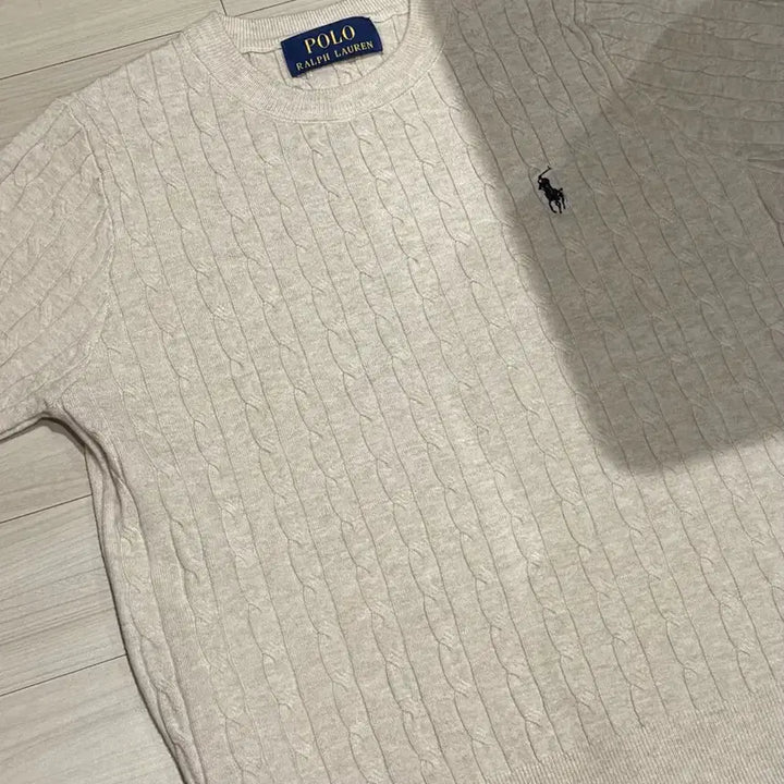 [BUNJANG] Polo Cable Knit Short Sleeve Beige / 폴로 케이블 니트 반팔 베이지