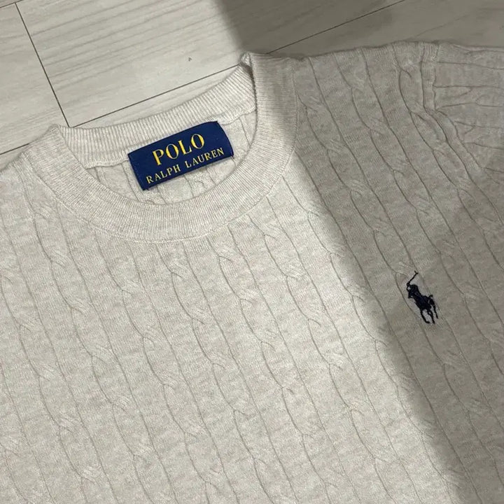 [BUNJANG] Polo Cable Knit Short Sleeve Beige / 폴로 케이블 니트 반팔 베이지