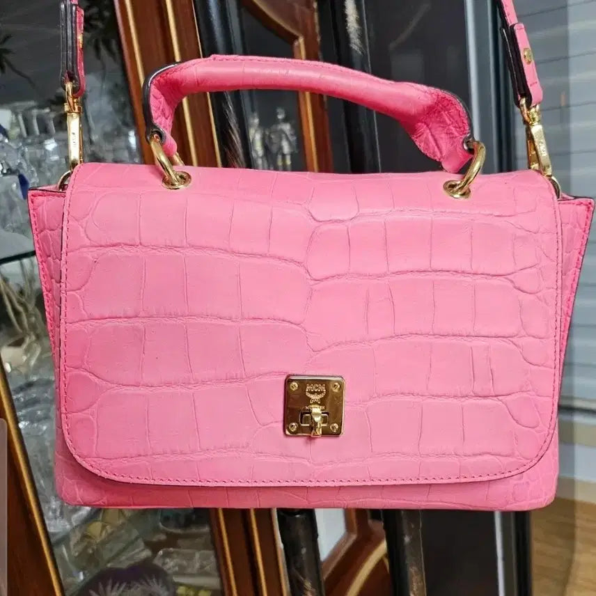 [BUNJANG] MCM Mira Croco Embossed Leather Shoulder Bag Pink / MCM 130만원대 미라 크로코 엠보스드 레더 숄더백