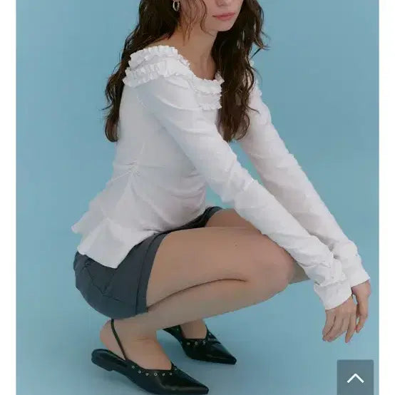 [BUNJANG] Micene Frill Off-Shoulder T-Shirt Size 1 / 미케네 프릴 오프숄더 티셔츠 1사이즈