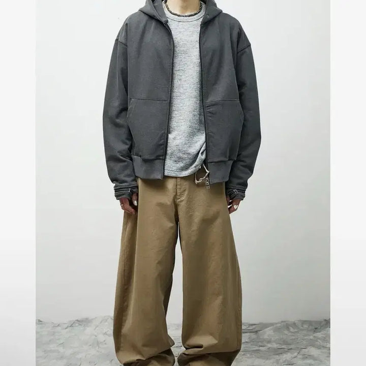 [BUNJANG] Hatching Room Pigment Boxer Hoodie Zip-up Charcoal / 해칭룸 복서 후드집업 피그먼트 차콜