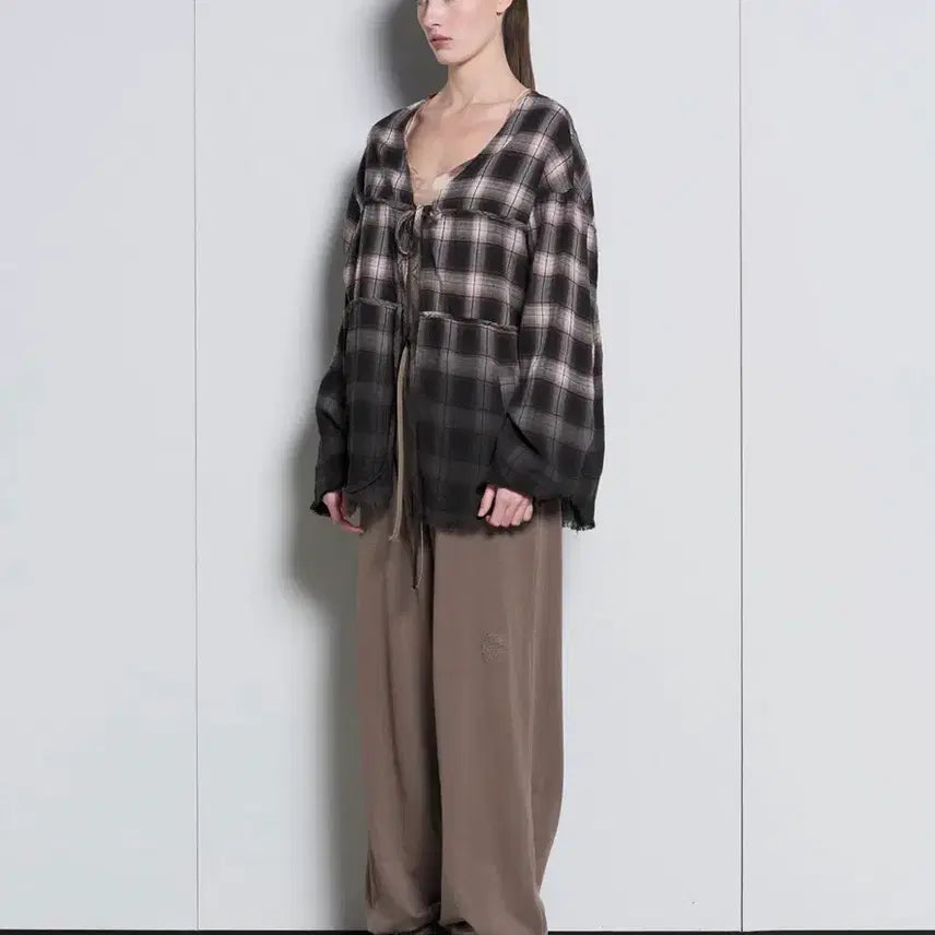 [BUNJANG] Breathingrule Shear Check Cardigan Brown Ombre / 브리딩룰 breathingrule 시어 체크 셔츠 가디건 브라운 옴브레