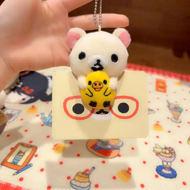 [BUNJANG] San-X Classic Korilakkuma Kiiroitori Pinching Plush Charm / 고전 산엑스 코리락쿠마 키이로이토리 집게 인형 키링