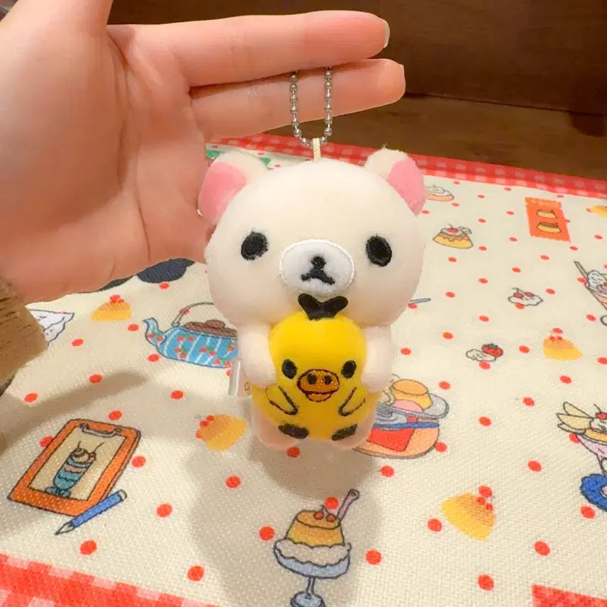 [BUNJANG] San-X Classic Korilakkuma Kiiroitori Pinching Plush Charm / 고전 산엑스 코리락쿠마 키이로이토리 집게 인형 키링