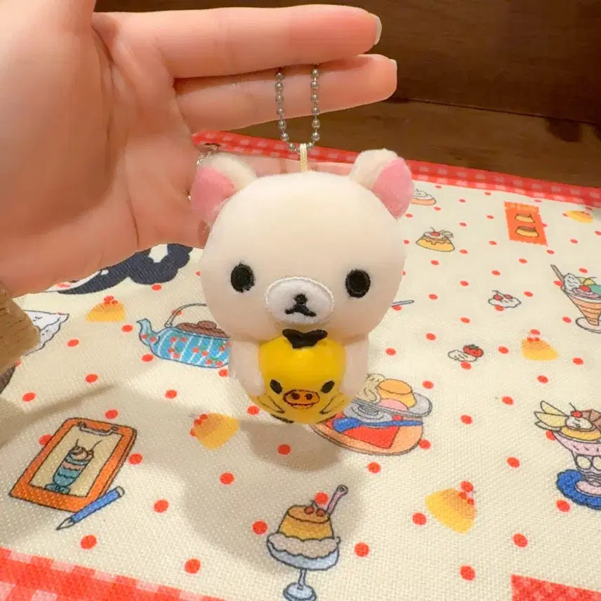 [BUNJANG] San-X Classic Korilakkuma Kiiroitori Pinching Plush Charm / 고전 산엑스 코리락쿠마 키이로이토리 집게 인형 키링