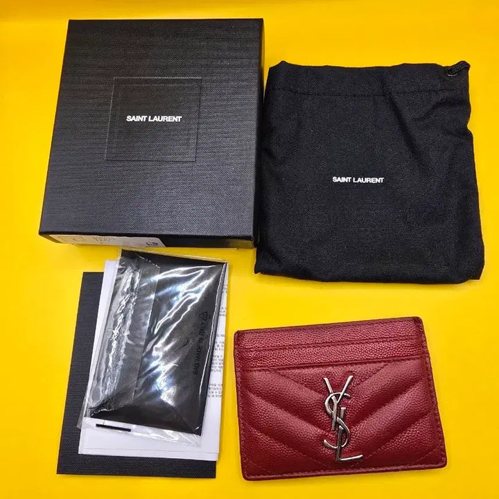 [BUNJANG] Saint Laurent YSL Quilted Leather Cardholder Red Silver-Tone Hardware / 생로랑 YSL 카드지갑 (레드/은장, 풀구성)
