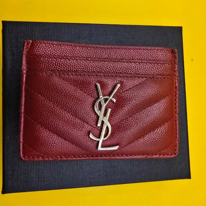 [BUNJANG] Saint Laurent YSL Quilted Leather Cardholder Red Silver-Tone Hardware / 생로랑 YSL 카드지갑 (레드/은장, 풀구성)