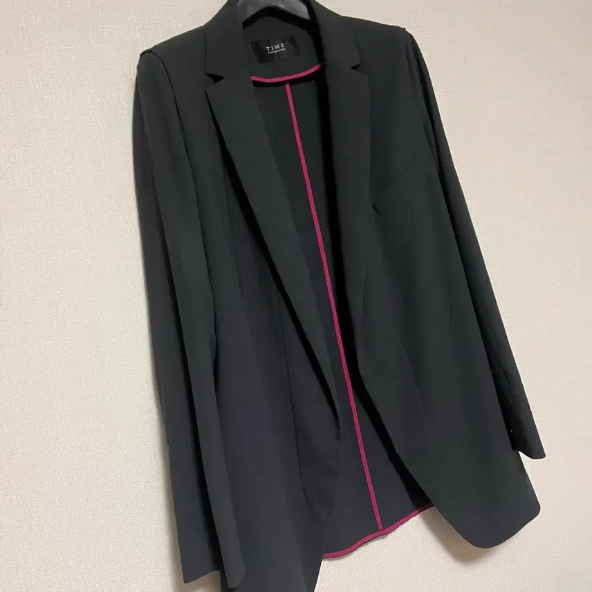 [BUNJANG] TIME Silk Colorblock Chiffon Summer Jacket Charcoal Black / 한섬 타임 TIME 실크배색 쉬폰 여름 자켓 차콜 블랙 정장오피스룩출근룩