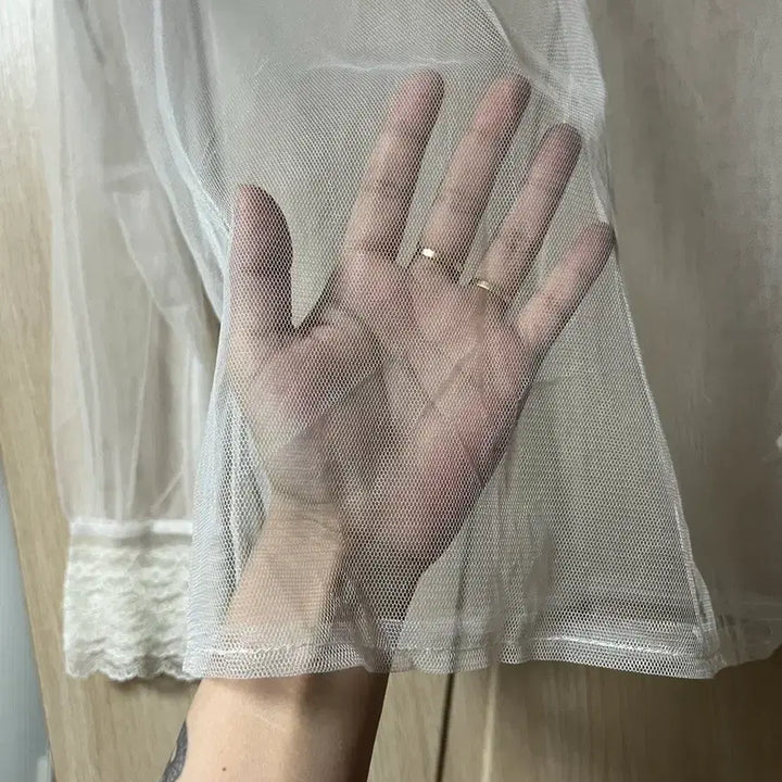 [BUNJANG] Sheer Lace Collar Blouse / 전체 시스루 레이스 카라 블라우스