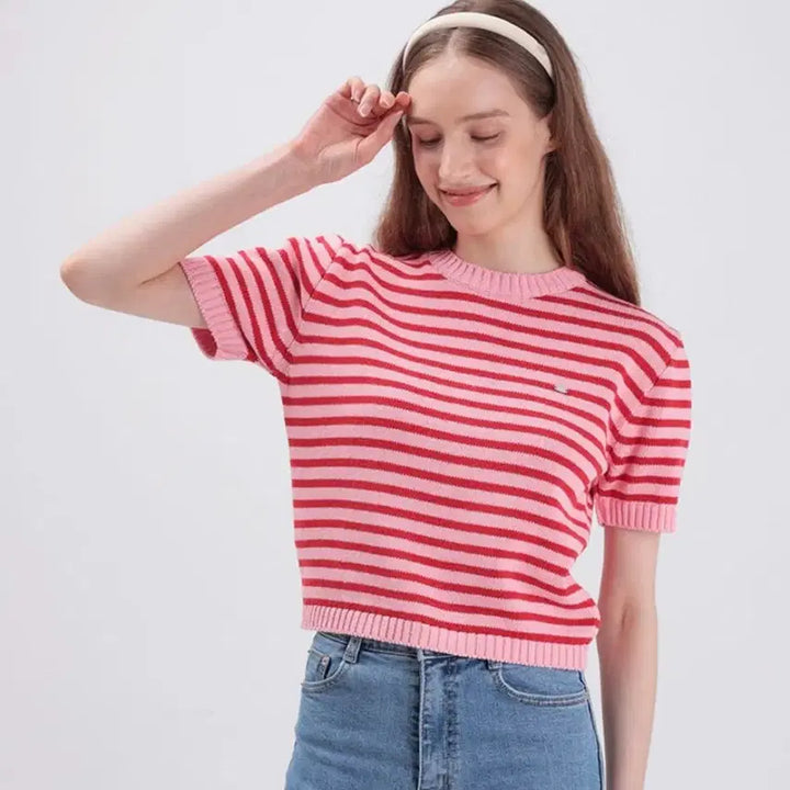[BUNJANG] Wen Move Stripe Short Sleeve Knit / [새상품] 웬유무브 스트라이프 반팔 니트 (송해나님 착용)