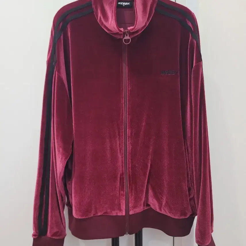 [BUNJANG] NERDY Velvet Track Top Burgundy Black Line Oversized M / 널디 벨벳 트랙탑 버건디+블랙 라인 오버핏 M사이즈