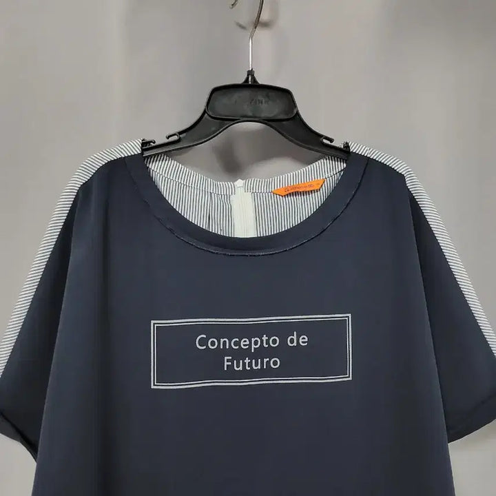 [BUNJANG] JISEN Printing Short Sleeve T-Shirt Navy Stripe / 지센 프린팅 반팔 티셔츠 네이비 스트라이프