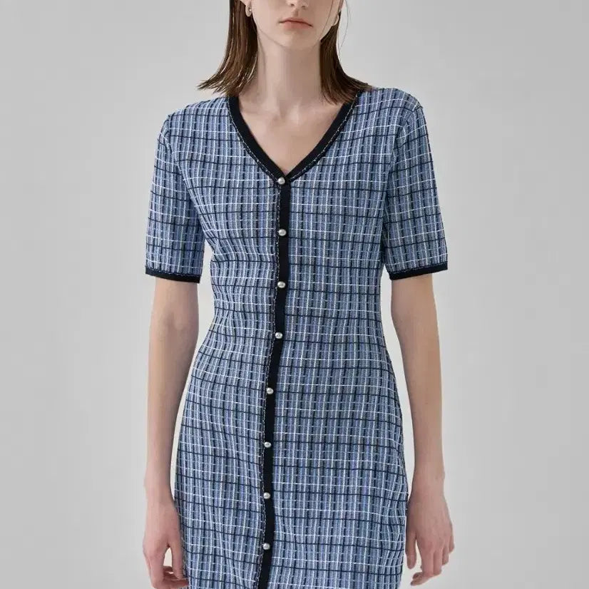 [BUNJANG] Atelier Nine Tweed Stitch Point Knit Dress / 아틀리에나인 트위드 스티치 포인트 니트 원피스 55~66