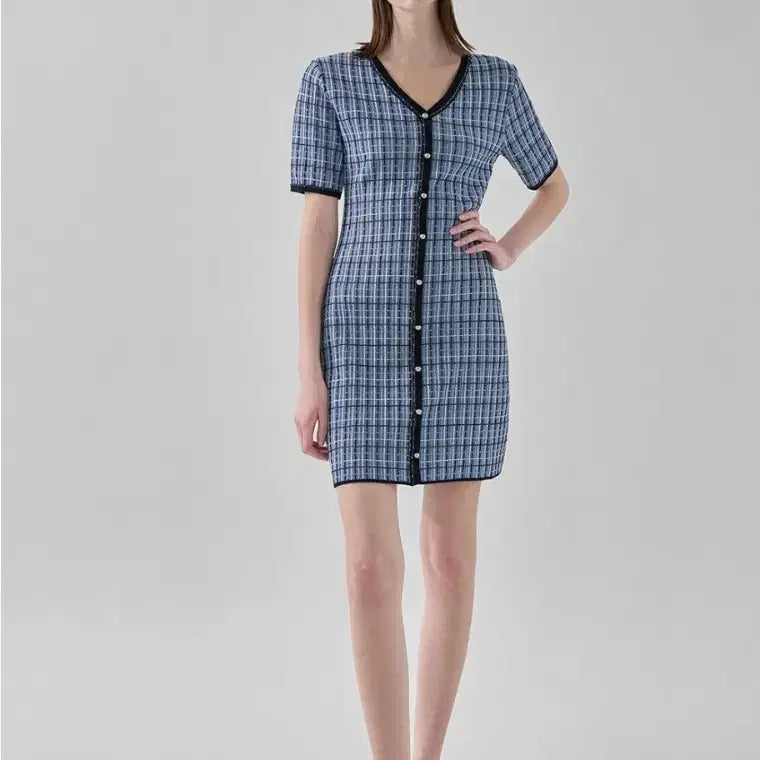 [BUNJANG] Atelier Nine Tweed Stitch Point Knit Dress / 아틀리에나인 트위드 스티치 포인트 니트 원피스 55~66
