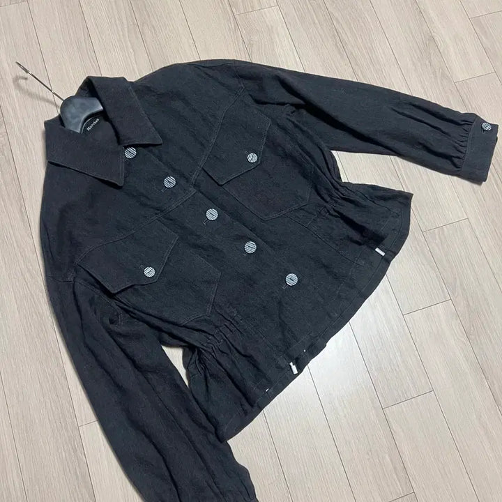 [BUNJANG] Merhen Linen Cotton Puff Sleeve Shirring Jacket Jumper / 제평 메르헨 린넨 코튼 퍼프 셔링 소매 스트링 자켓 점퍼 봄여름차콜블랙