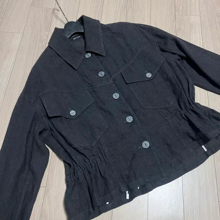 [BUNJANG] Merhen Linen Cotton Puff Sleeve Shirring Jacket Jumper / 제평 메르헨 린넨 코튼 퍼프 셔링 소매 스트링 자켓 점퍼 봄여름차콜블랙