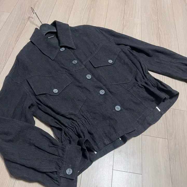[BUNJANG] Merhen Linen Cotton Puff Sleeve Shirring Jacket Jumper / 제평 메르헨 린넨 코튼 퍼프 셔링 소매 스트링 자켓 점퍼 봄여름차콜블랙