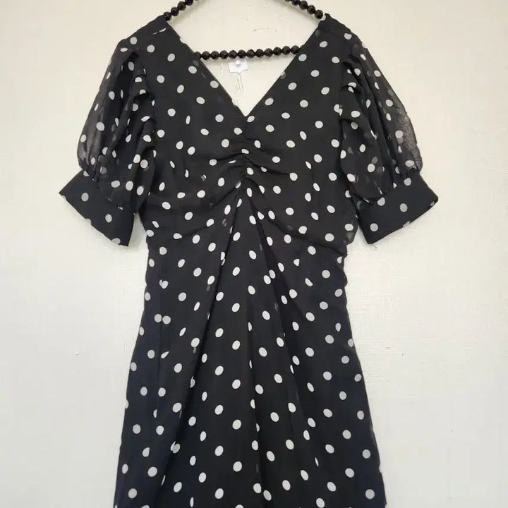 [BUNJANG] Black Polka Dot Short Sleeve Long Dress / 블랙 도트 반팔 롱 원피스