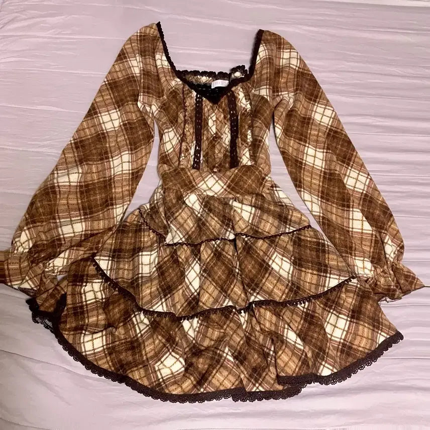 [BUNJANG] Check Strawberry Chocolate One-Piece Culottes / 고전 대대장 리즈리사 짜잔씨 체크 딸기초코 원피스 큐롯