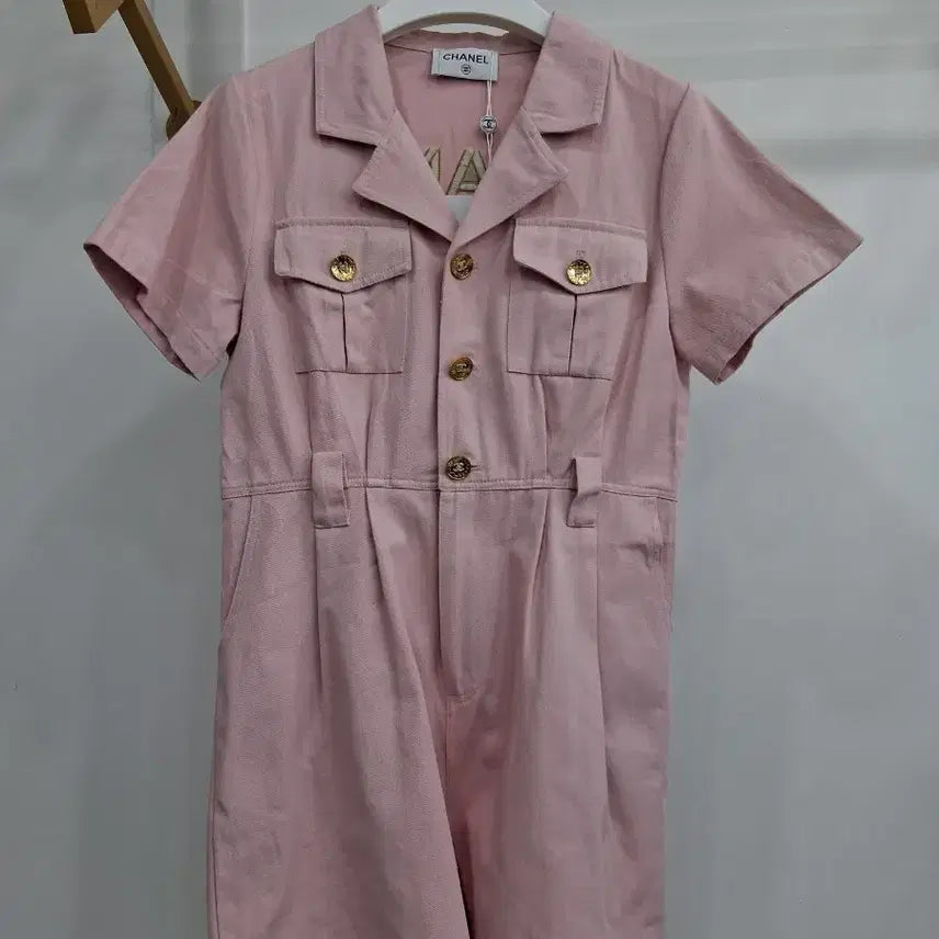 [BUNJANG] Pink Short Sleeve Jumpsuit / 핑크 숏 반팔 점프수트44~55