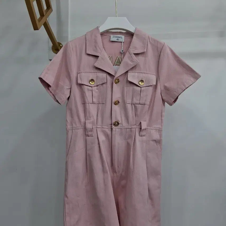 [BUNJANG] Pink Short Sleeve Jumpsuit / 핑크 숏 반팔 점프수트44~55
