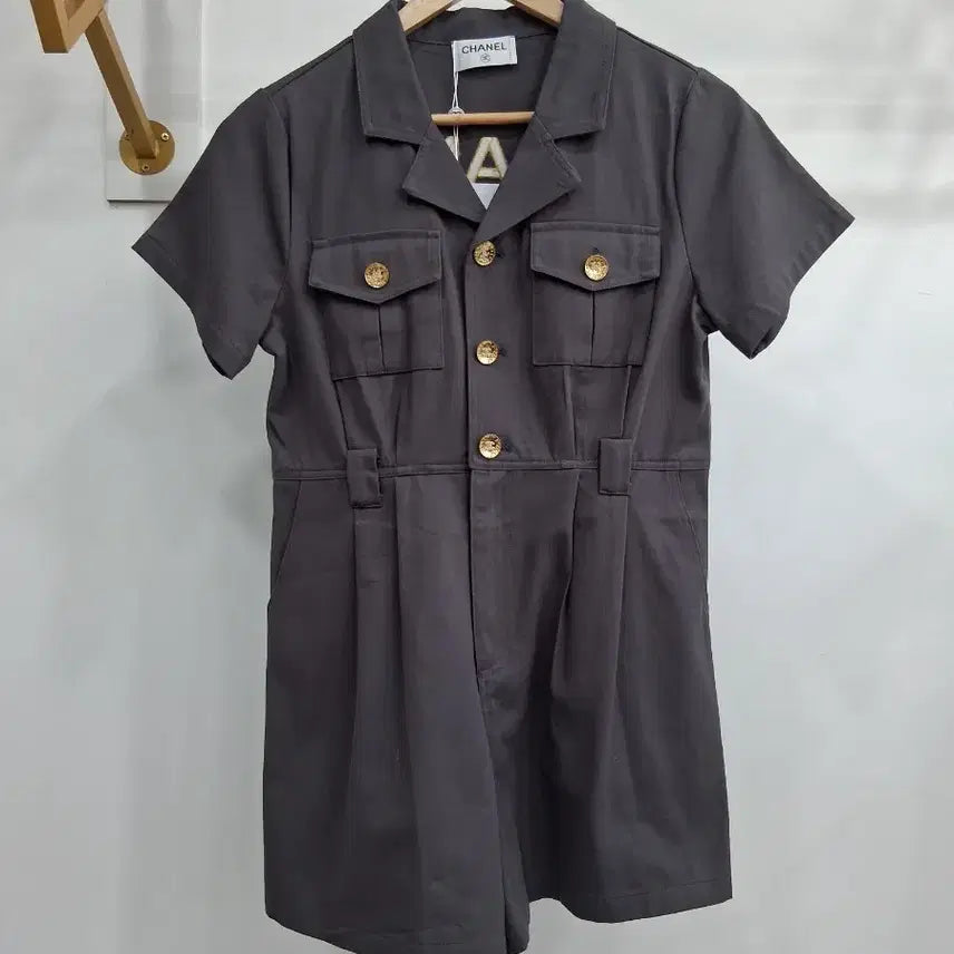 [BUNJANG] Short Sleeve Short Jumpsuit - Grey / 반팔 숏 점프수트 그레이