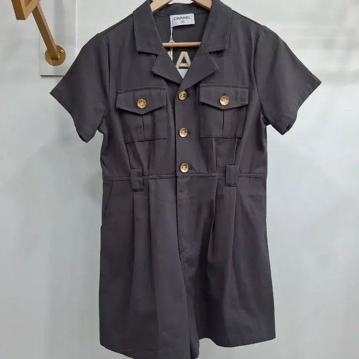 [BUNJANG] Short Sleeve Short Jumpsuit - Grey / 반팔 숏 점프수트 그레이