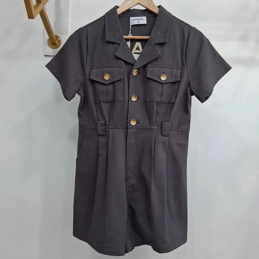 [BUNJANG] Short Sleeve Short Jumpsuit - Grey / 반팔 숏 점프수트 그레이