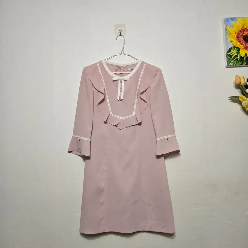 [BUNJANG] Kenneth Lady Pink Frill Ribbon Dress / 케네스레이디 핑크 프릴 리본 원피스 A라인 레이스 하객룩 소개팅룩 핑크