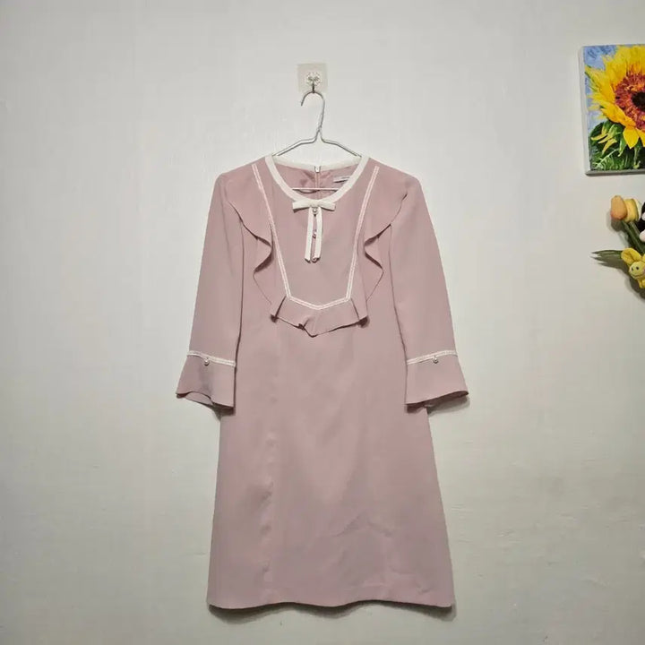 [BUNJANG] Kenneth Lady Pink Frill Ribbon Dress / 케네스레이디 핑크 프릴 리본 원피스 A라인 레이스 하객룩 소개팅룩 핑크