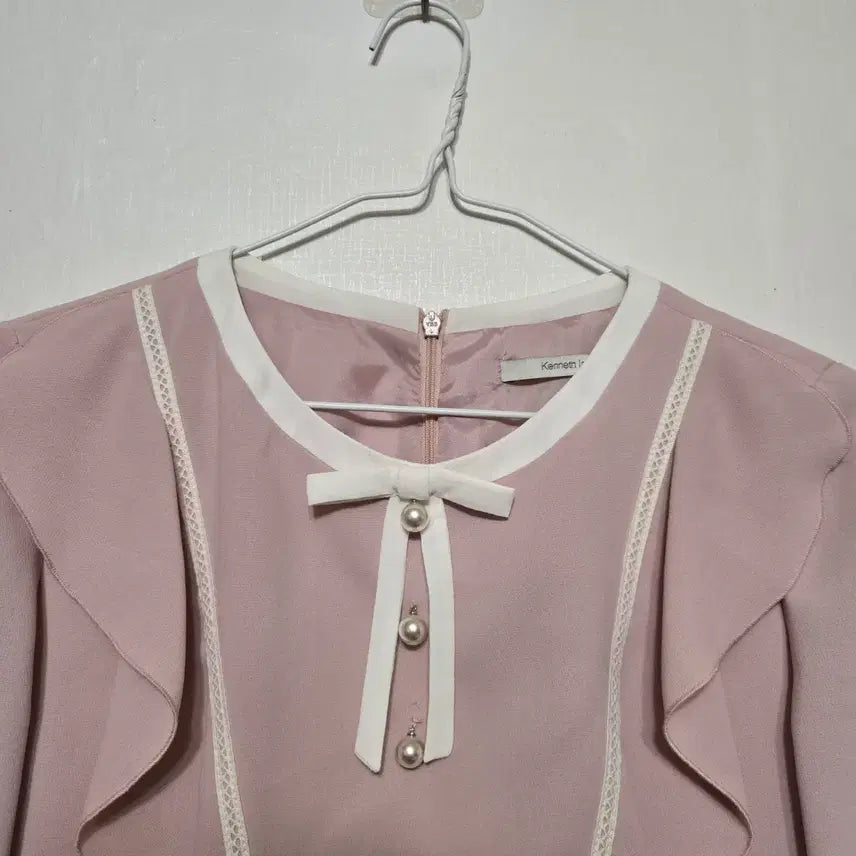 [BUNJANG] Kenneth Lady Pink Frill Ribbon Dress / 케네스레이디 핑크 프릴 리본 원피스 A라인 레이스 하객룩 소개팅룩 핑크